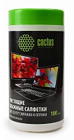 Чистящие салфетки в пластиковой тубе Cactus 100шт для  экранов и оптики  (CS-T1001)