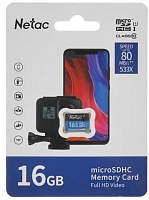 Память micro Secure Digital Card  16Gb class10 Netac / без адаптера SD / NT02P500STN-016G-S/