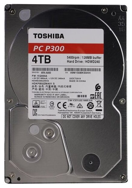 Жесткий диск  4000Gb Toshiba 128Mb 5400rpm SATA HDWD240UZSVA