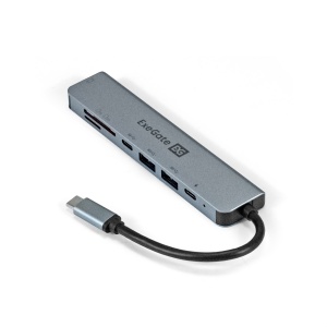 Док-станция/Сетевой адаптер 7-в-1 ExeGate DUB-21C/PD/CR/H (кабель-адаптер USB Type-C --> 2xUSB3.0 + Card Reader + PD 100W + HDMI 4K@60Hz цена и фото