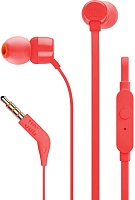 Проводные наушники с микрофоном JBL T110, (кабель 1.2 м), Красные