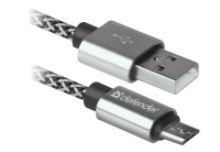 Кабель Defender USB08-03T PRO micro-USB - USB, плетеный, 1 метр, черный/белый Чёрный