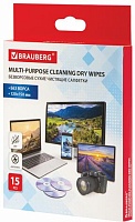 Салфетки BRAUBERG сухие безворсовые УНИВЕРСАЛЬНЫЕ антистатичные, 120х150 мм, 15 шт., 513534