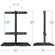 Подставка для ТВ ONKRON PT3 чёрный, для 32"-75", поворот 54°,нагрузка до 40 кг,штанга 62 см,вертикальное перемещение 4-56,2 см, основание 50*40*0,1 см