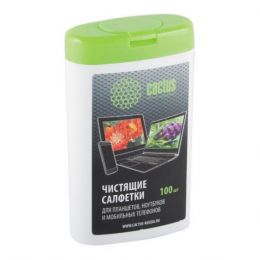 Чистящие салфетки в пластиковой тубе Cactus 100шт для планшетов и смартфонов малая туба (CS-T1005) цена и фото