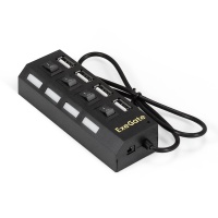 Концентратор ExeGate DUB-42SW USB 2.0 hub, 4 в 1, кнопки включения/отключения для каждого порта, черный