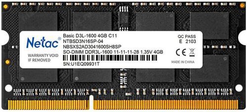 Память DDR3 SODIMM  4Gb 1600MHz Netac Basic 1.35V NTBSD3N16SP-04
