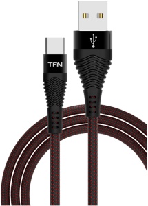 цена Кабель TFN FORZA USB Type-C - USB, плетеный, 3A, 1 метр, черный (TFN-CFZUSBCUSB1MBK)