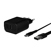 Сетевое зарядное устройство TFN WCRPD12W2U03 + кабель Type-C (2 USB+кабель USB Type-C/2.4A/12W/Smart IC) черное