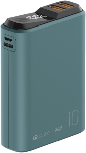 Портативная батарея OLMIO QS-10 (18W PD/QC3.0) 10000mAh, зеленая soft-touch внешний аккумулятор с функцией беспроводной зарядки canyon pb 1001 10000 мач до 18вт usb type c usb черный cns cpb1001b