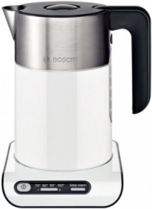 цена Чайник Bosch TWK8611P (2400Вт / 1,5л / металл / белый / контроль температуры)