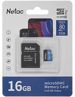 Память micro Secure Digital Card  16Gb class10 Netac / c адаптером SD / NT02P500STN-016G-R/