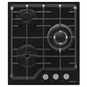 Поверхность газовая KRONA CORNIOLA 45 BL (Узкая, 45 см / Чёрный / 3 конфорки /1,7 кВт / 3,8 кВт / 1 кВт / закаленное стекло / чугун. реш.)