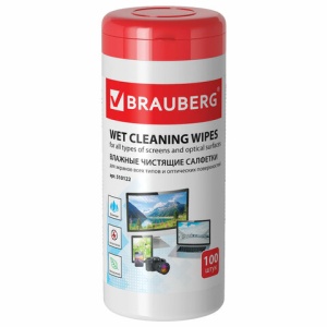 Салфетки для экранов всех типов и оптики BRAUBERG, 13х17 см, туба 100 шт., влажные, 510122 цена и фото