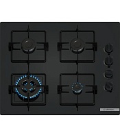 Поверхность газовая Bosch POH6B6K30 (Serie2 / Чёрное стекло / Стальные решетки / 4 конфорки (1,0/1,75/1,75/3,3кВт WOK) / Газ-контроль / Электроподжиг)