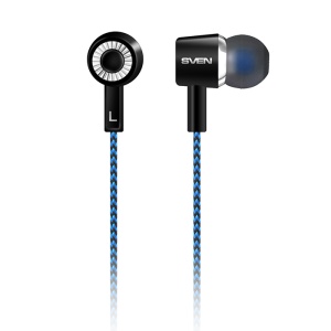 Наушники SVEN E-106 для мобильных устройств black-blue кабель аудио угловой спиральный cablexpert ccab 02 35mmlc 1 8mw 3 5 джек m 3 5 джек m белый 1 8м блистер