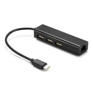 Сетевой адаптер USB KS-is KS-339B с хабом USB-Type C на 3 порта 2.0-RJ45 10/100 Мбит/сек