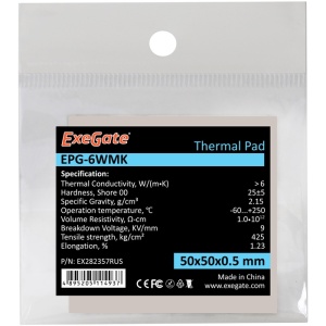 Термопрокладка ExeGate EPG-6WMK (50x50x0.5 mm, 6 Вт/ (м•К)) термопаста медная steel stp 3 шприц 1 5 гр теплопроводность 9 6 9 8 вт м∗к
