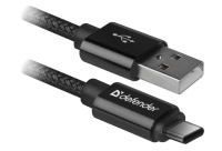 Кабель Defender USB09-03T PRO USB Type-C - USB, плетеный, 1 метр, черный