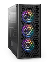 Корпус Miditower ExeGate EVO-9202 (ATX, без БП, с окном, 1*USB+1*USB3.0, аудио, черный, 3 вент. 12см с RGB подсветкой)