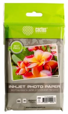 Фотобумага Cactus CS-GA623050ED 10x15/230г/м2/50л./белый глянцевое для струйной печати-0