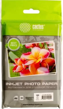 Фотобумага Cactus CS-GA618050ED A6/180г/м2/50л./белый глянцевое для струйной печати-0