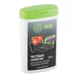 Чистящие салфетки в пластиковой тубе Cactus 100шт для  планшетов и смартфонов малая туба  (CS-T1005)-0