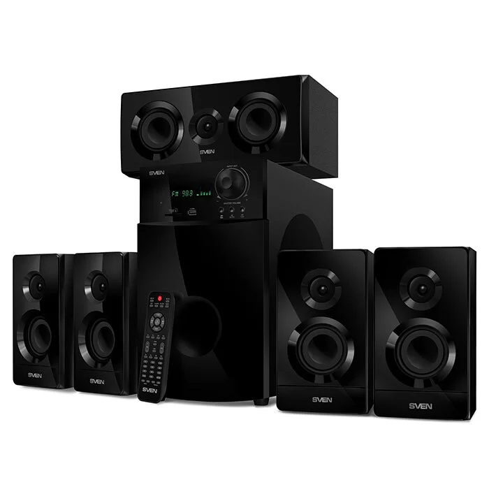 Колонки 5.1 SVEN HT-210 / 125W / Питание 220В / Bluetooth / USB / SD / FM / ПДУ / Optical-in / Coaxial-in / Чёрный / Корпус - дерево (MDF)-0