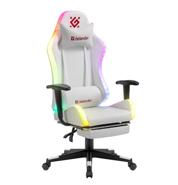 Игровое компьютерное кресло Defender Watcher, RGB подсветка, белый-0