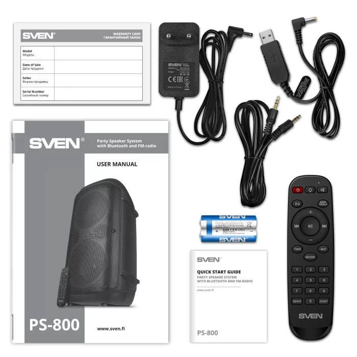 Беспроводная портативная колонка SVEN PS-800 / 100W / TWS / microSD / USB / FM / Bluetooth /  Батарея 2*4400mAh / LED подсветка / дисплей / караоке /-13