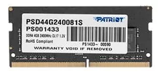 Память DDR4 SODIMM 4Gb 2400MHz Patriot  PSD44G240081S-0