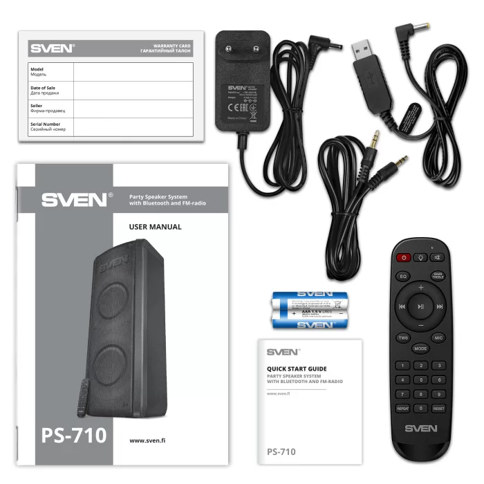 Беспроводная портативная колонка SVEN PS-710 / 100W / microSD / USB / FM / Bluetooth /  Батарея 4400mAh / RGB подсветка / караоке / Чёрный-11