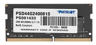 Память DDR4 SODIMM 4Gb 2400MHz Patriot  PSD44G240081S-1