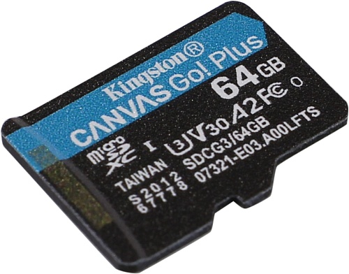 Память micro Secure Digital Card  64Gb  class10 Kingston Canvas Go! Plus  Video Class 30, UHS Class 3, 70/170 Мбайт/сек, [SDCG3/64GBSP]