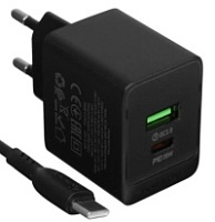 Сетевое зарядное устройство Borofone BAS14A (1 USB + 1 Type-C / QC 3.0 PD38W / 3.0 A / чёрное)